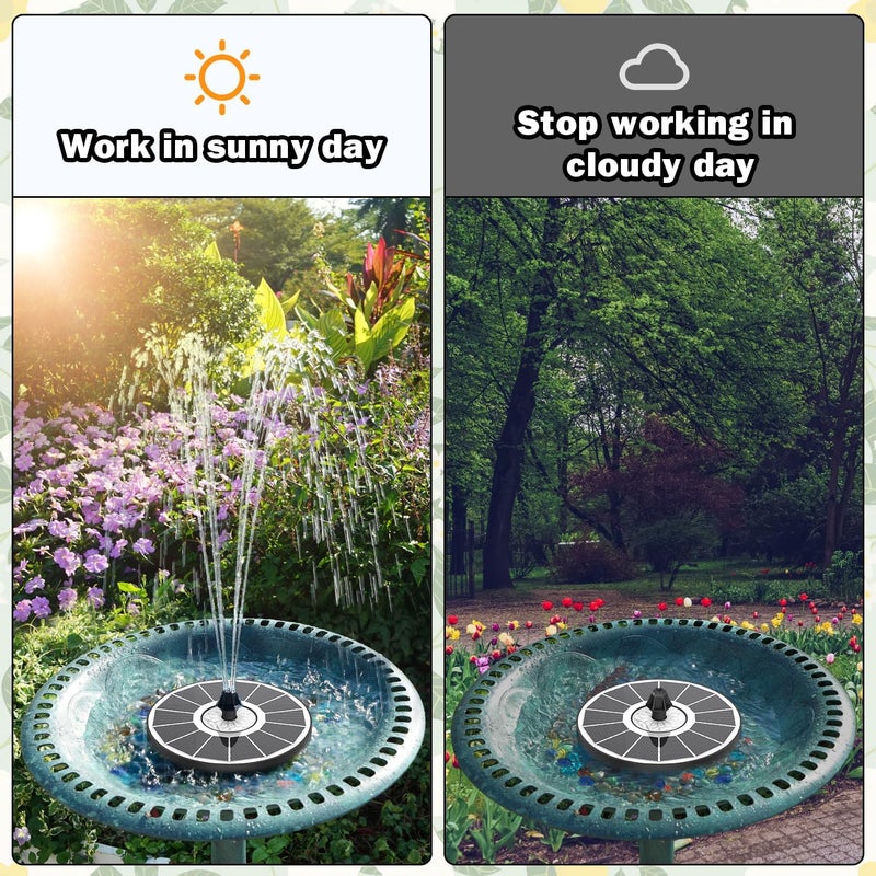 Yzert Solar Fountain White Flower, 3.5W Glass Bird Bath Fountains Solar Power No Battery with 4 Fixed Rods & 7 Nozzles, Solar Fountain Pump for Bird Bath, Pool, Garden, Outdoor, Pond - Image 4